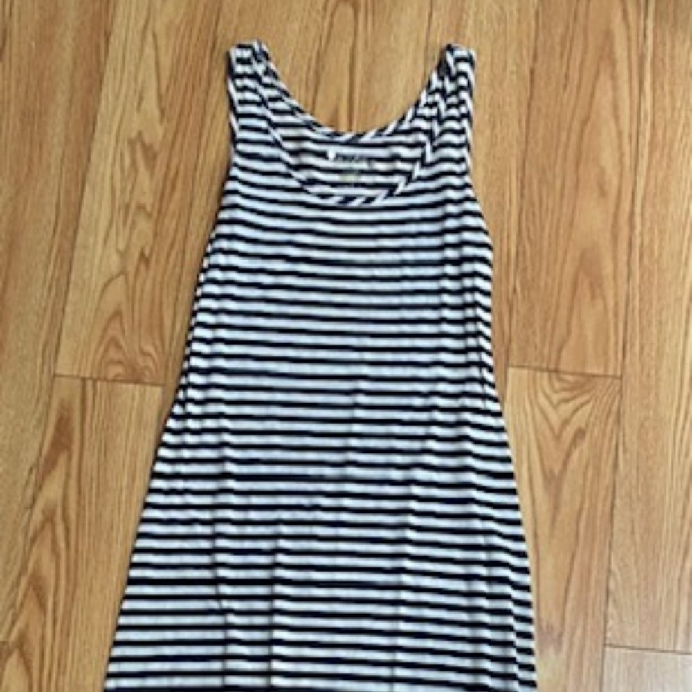 Blue and white striped midi dress